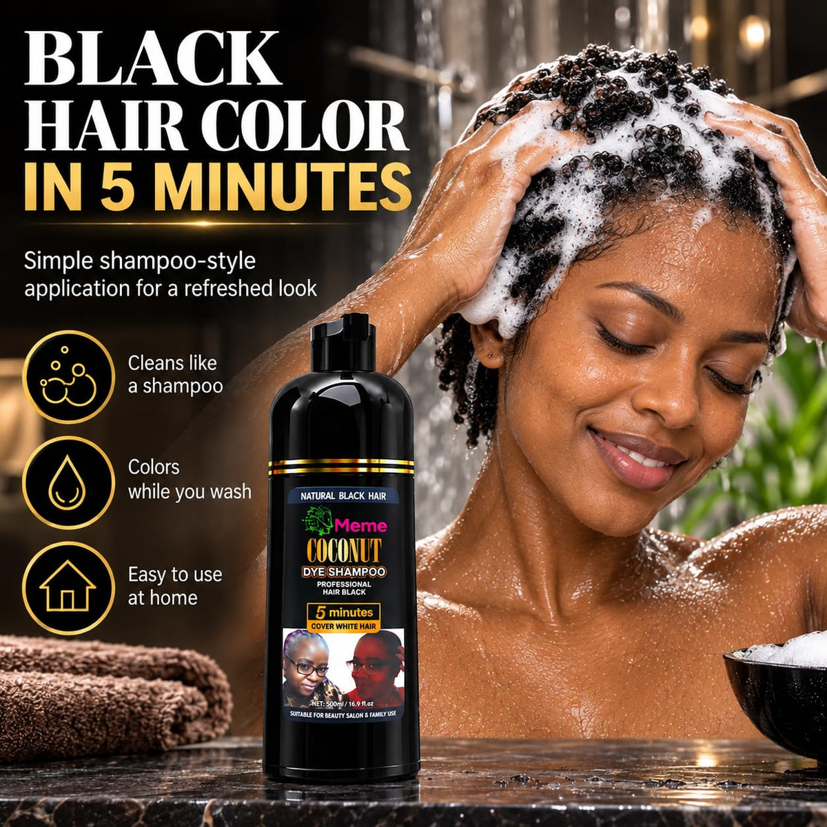 Meme - 16.9 Fl. Oz Coconut Oil Infused Shampoo - Vibrant, Fade-Resistant Color, Gentle on Scalp, Plant-Based Formula with Vegetable Oils, Ultimate