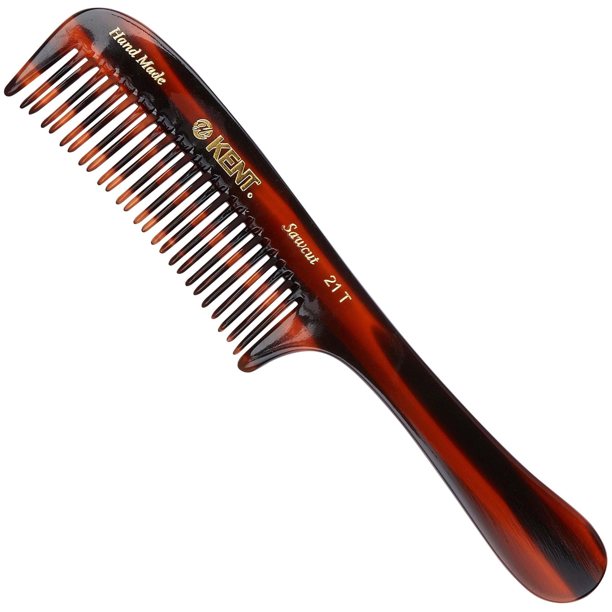 Kent 21T Tortoiseshell Large Detangling Comb, Wide Teeth for Thick Curly Wavy Hair. Long Hair Detangler Comb For Wet and Dry. Handmade of Quality