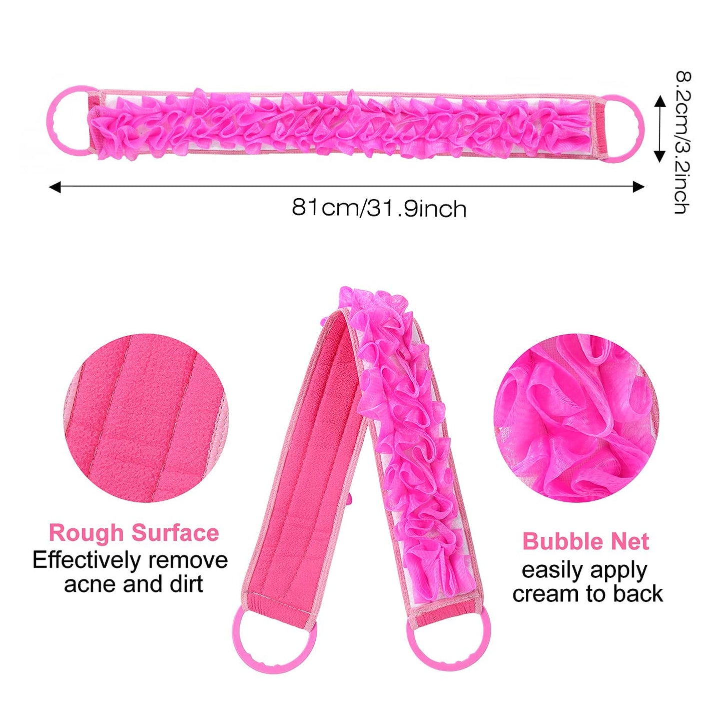 3 PACK Double-Sided Lace Cloth Back Loofah Scrubber Bath Scrub Shower Sponge Long Exfoliating Back Scrubber Scratcher Strap With Handle, Cream Skin Beauty & Personal Care Angla