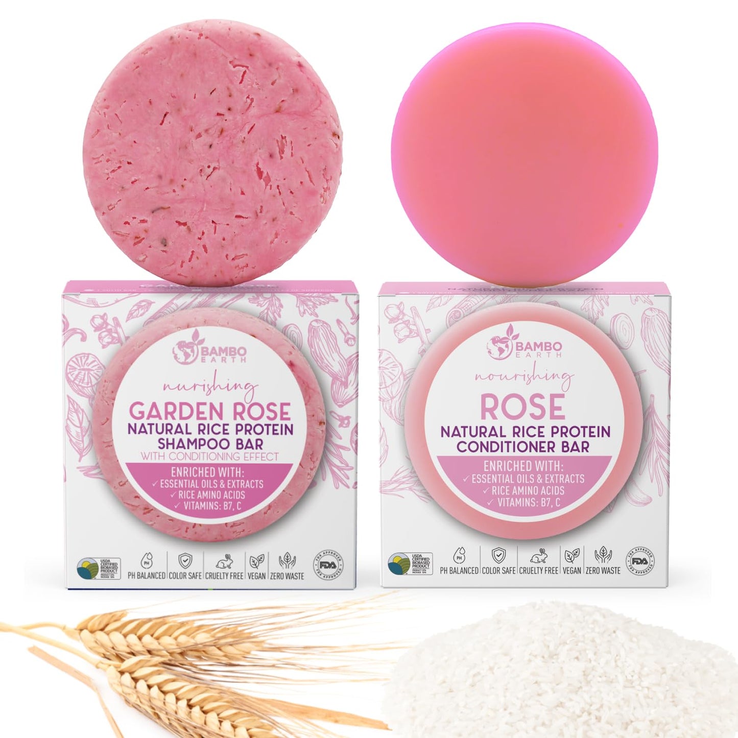 Solid Rice Protein Water Shampoo & Conditioner Hair Soap - Shampoo and Conditioner Bars For Hair With All Natural Plant Based Essential Oils And Zero Beauty & Personal Care BAMBOEARTH
