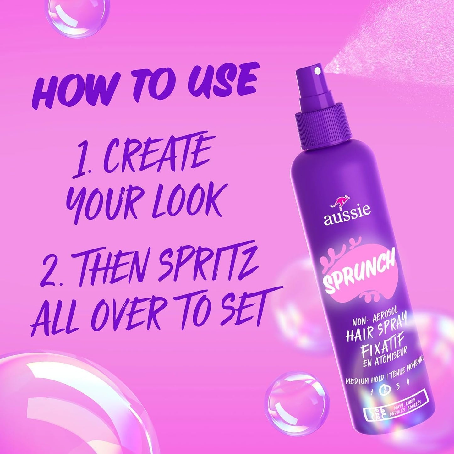 Aussie Sprunch Non-Aerosol Hair Spray for Curly & Wavy Hair, Flexible Hold, Frizz Control, Beauty & Personal Care Aussie