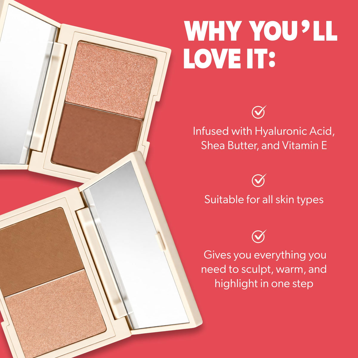 Beauty For Real Sun Sculpt Weightless Bronzer Duo, Good Day Sunshine (Caramel Bronze for Fair/Light to Medium Skin Tones) - Matte + Shimmer Powder -