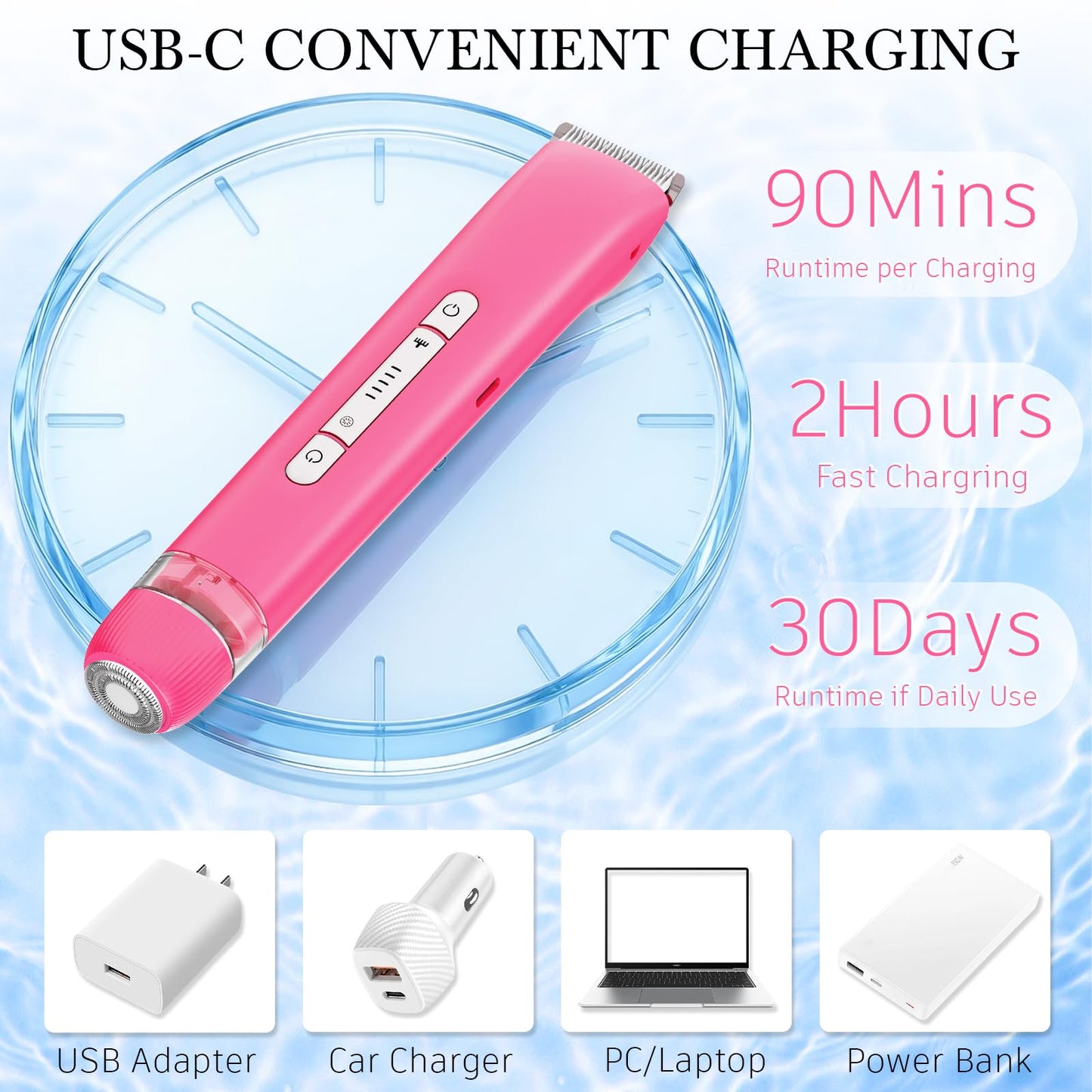 YunLuna Bikini Trimmer for Women, Dual Head Electric Razors, IPX7 Waterproof Electric Shaver for Arm Bikini Underarm Leg Hair Trimmer, Rechargeable Beauty and Personal Care YunLuna