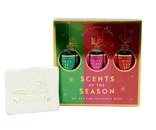 Bath & Body Works Scents of the Season Mini Gift Box Set of 3 Fragrance Mists Travel Size With a Natural Oats Sample Soap. Beauty and Personal Care Bath & Body Works