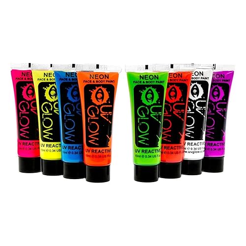 Uv Glow Blacklight Face and Body Paint 0.34oz - Set of 8 Tubes - Neon Fluorescent (All Colours) Beauty & Personal Care UV Glow