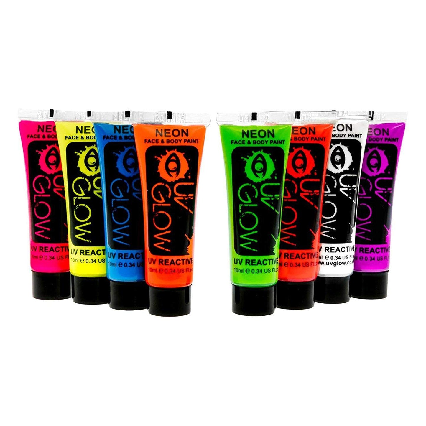 Uv Glow Blacklight Face and Body Paint 0.34oz - Set of 8 Tubes - Neon Fluorescent (All Colours) Beauty & Personal Care UV Glow