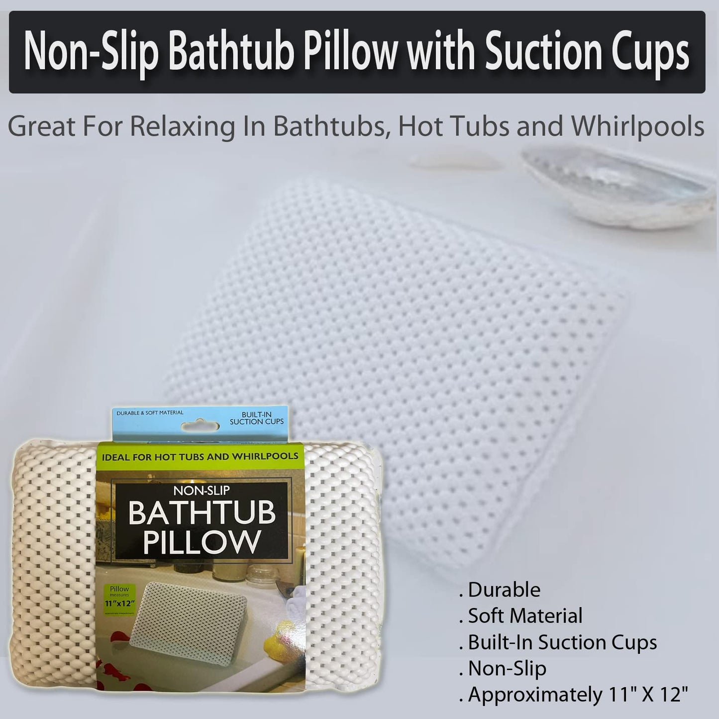 bulk buys OF441 Non-Slip Bathtub Pillow with Suction Cups, White Beauty and Personal Care bulk buys