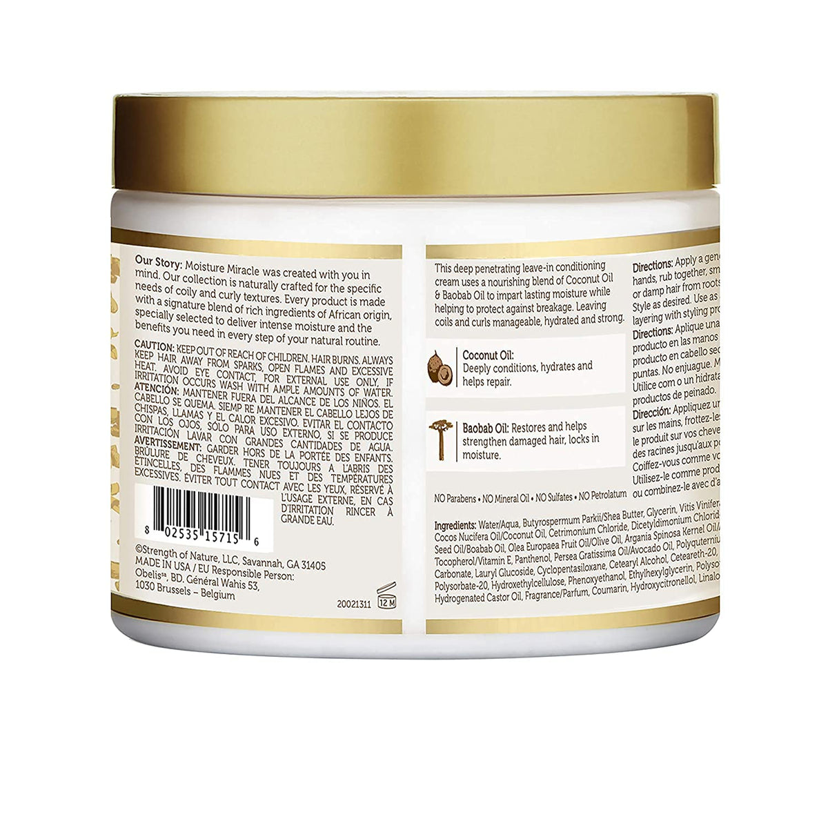 African Pride Moisture Miracle Coconut Oil & Baobab Oil Leave-In Cream - Provides Intense Moisture & Helps Repair Natural Coils & Curls, Hydrates &
