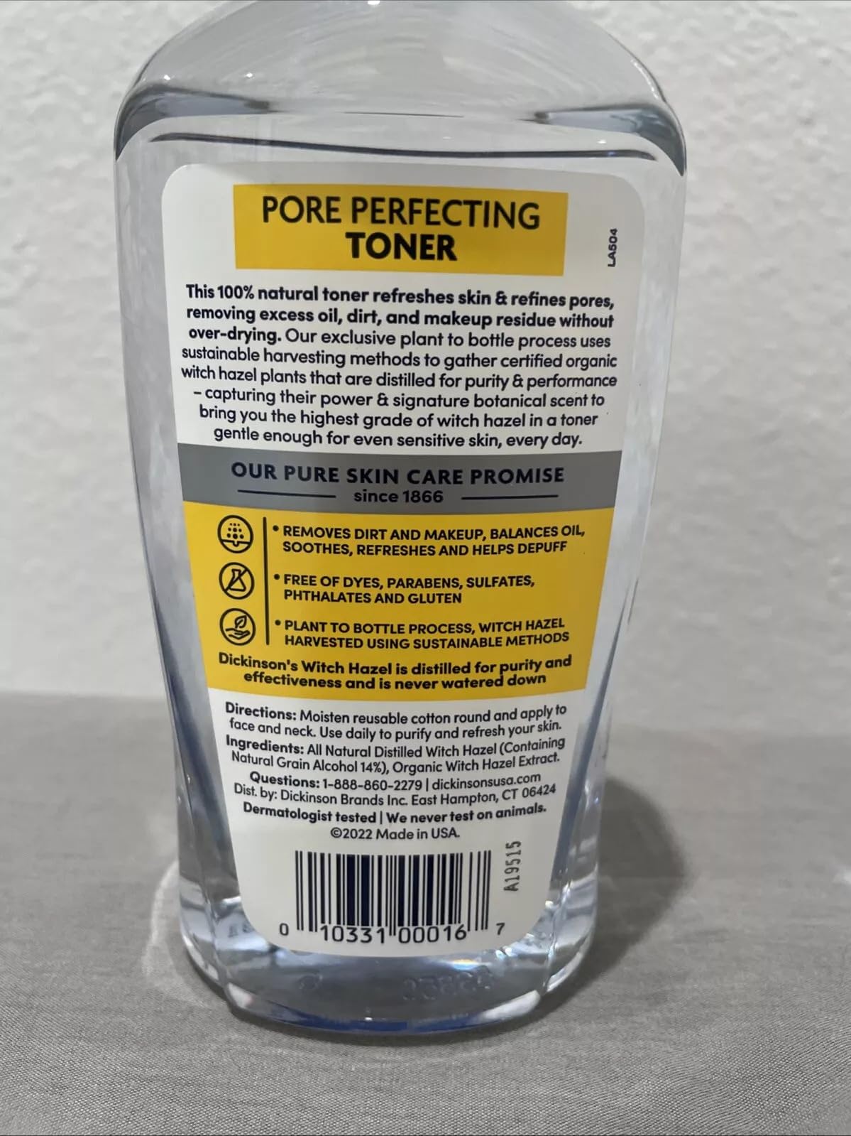 Dickinson's Original Witch Hazel Pore Perfecting Toner, 100% Natural, 16 Ounce Fragrance Free Beauty & Personal Care Dickinson's