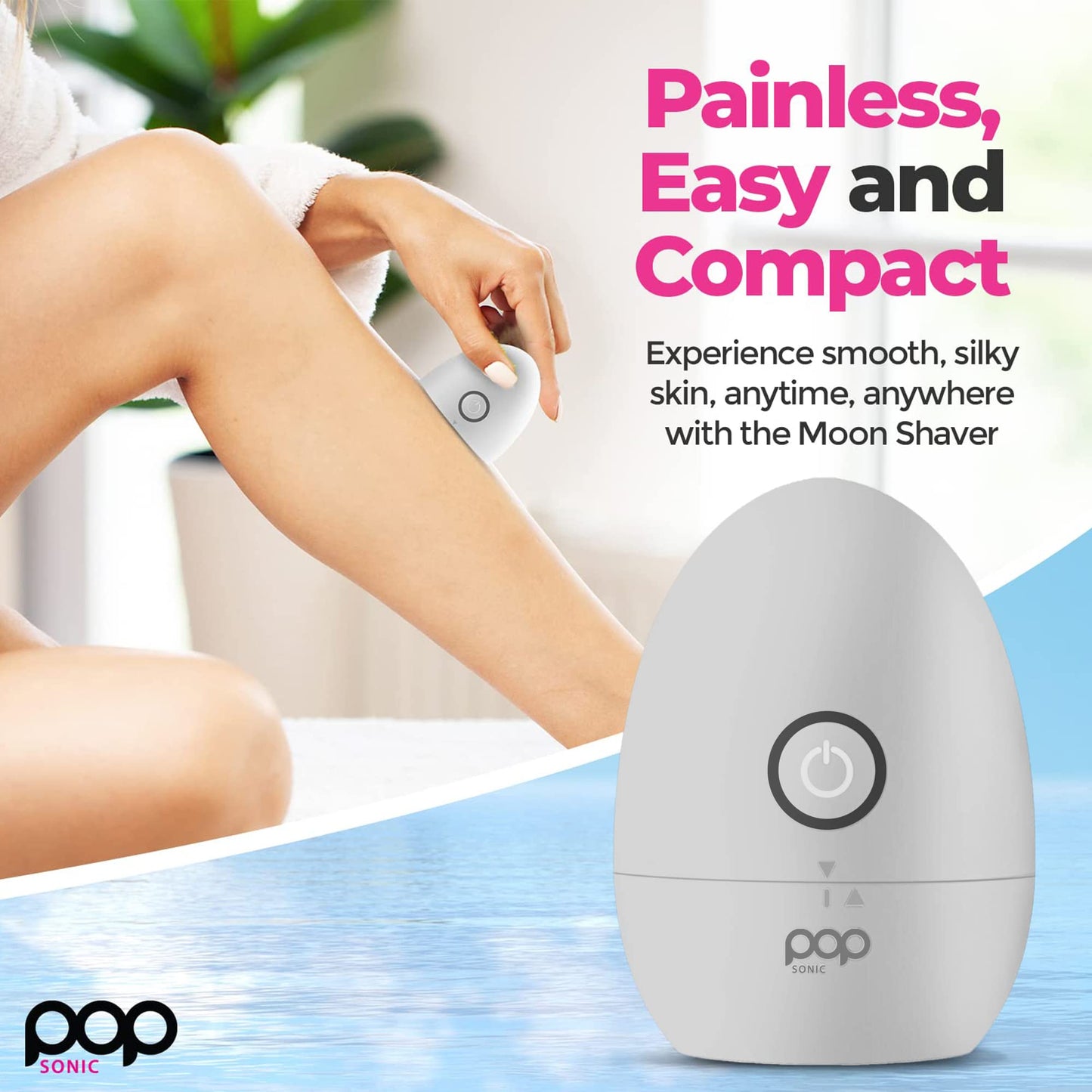 Pop Sonic Moon Shaver (Silver) - Face & Body Shavers for Men & Women - 3 Floating Rotary Heads Face Shaver w/Removable Cap - Long Lasting Lithium-ion Beauty and Personal Care Pop Sonic