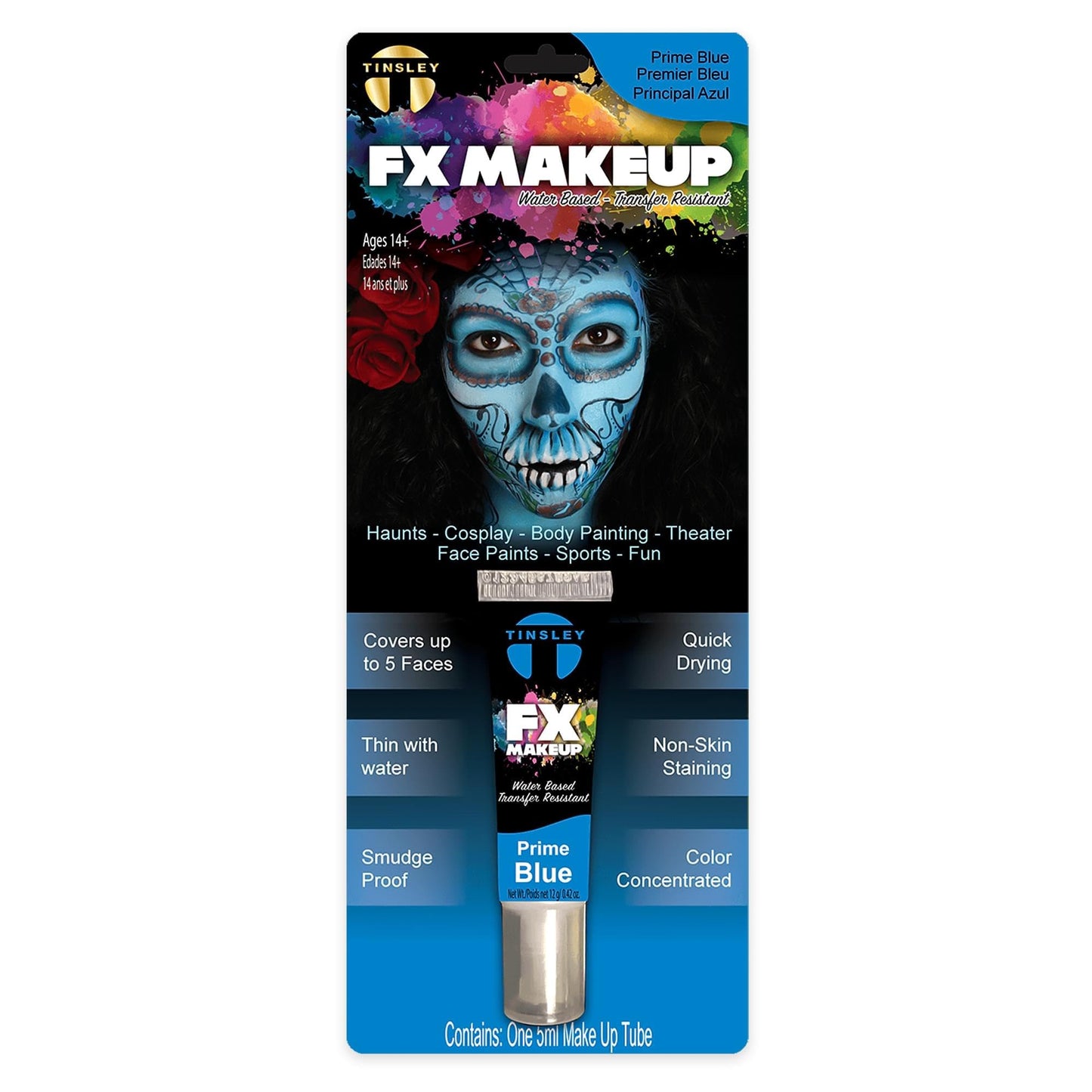 Tinsley Transfers FX Makeup - Face and Body Paint - Water-Based Cream - 7g / 0.24 oz Tube (Prime Blue) Beauty & Personal Care Tinsley Transfers