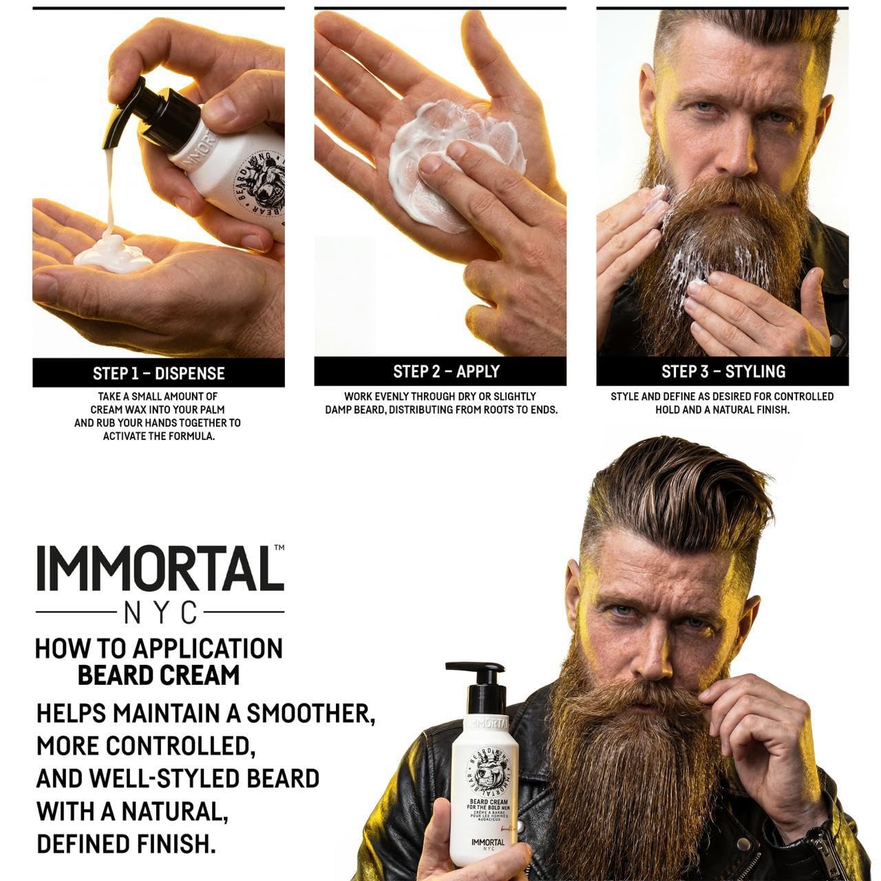 Immortal NYC Beard King Beard Cream, 6.8 oz/ 200 ml - Softening Care - Deep Hydration & Itch Relief - Non-Greasy & Smooth Finish Beauty and Personal Care Immortal NYC
