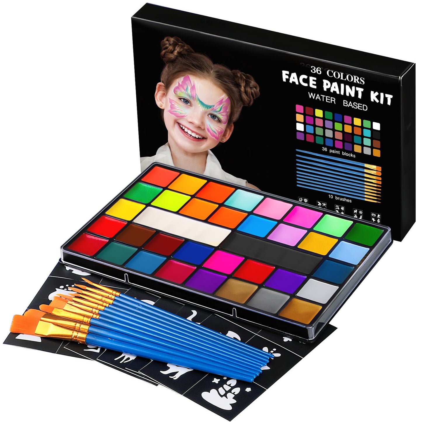 Face Painting Kit for Kids, 36 Colors Water Activated Face Paint with Brushes & Stencils, Non-Toxic Halloween Makeup Kit, Professional Face Body Paint Beauty & Personal Care Asddage