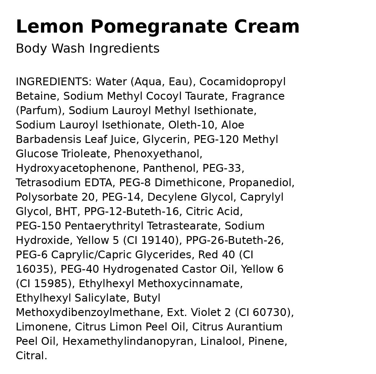 Bath & Body Works Lemon Pomegranate Cream Body Wash 10 oz