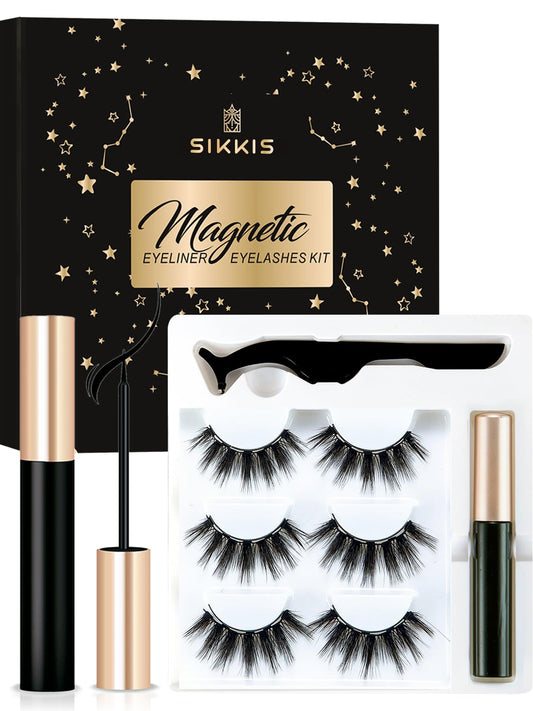Sikkis Magnetic Eyelashes with Eyeliner - Magnetic Eyeliner and Lashes Kit, 5D Faux Mink Lashes,Eyelashes Long Reusable False Lashes (3 Pairs) Beauty & Personal Care Sikkis