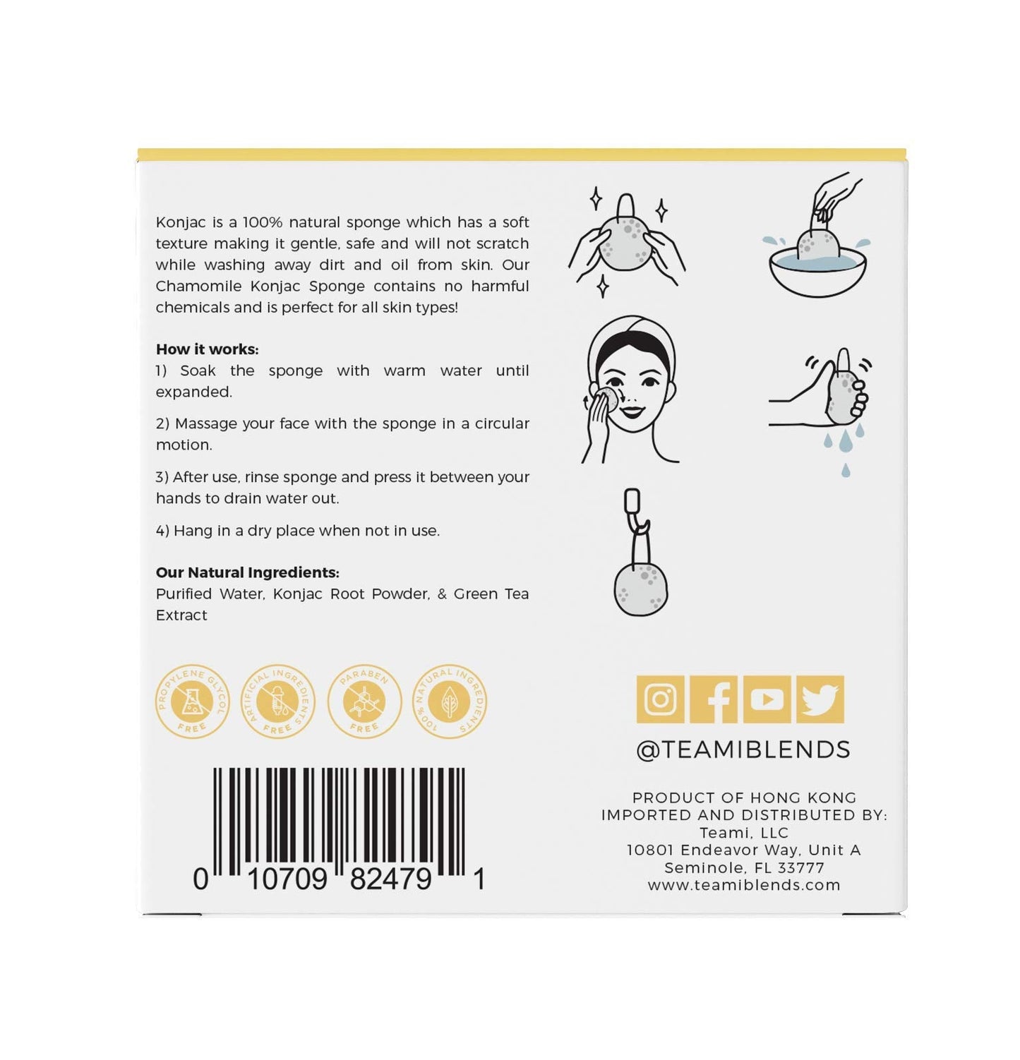Teami Exfoliating Konjac Facial Sponge - Cleansing Pore Refining Face Sponges (Chamomile) Beauty and Personal Care Teami