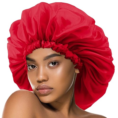 Argan & Black Castor Treatment Caps Satin Sleep Cap Bonnet Hair Accessories Shower Caps for Women Reusable Waterproof Super Jumbo Red Beauty & Personal Care DONNA