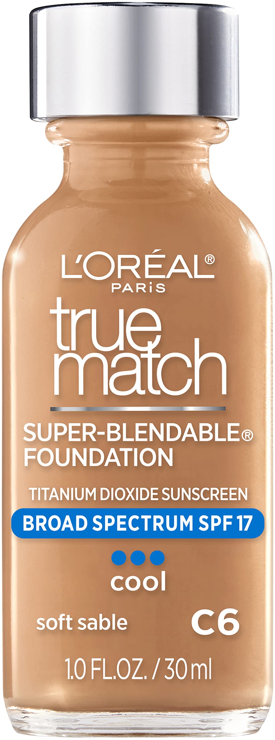 L’Oréal Paris Makeup True Match Super-Blendable Liquid Foundation, Soft Sable C6, 1 Fl Oz,1 Count Beauty & Personal Care L'Oreal Paris