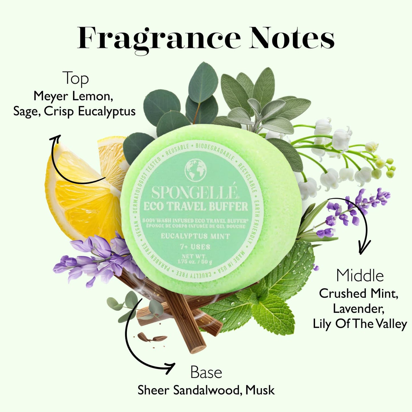 Spongelle Eucalyptus Mint Eco Collection Travel Body Buffer Body Scrubber - Bath & Shower Loofah for Men & Women - Biodegradable, Cruelty-Free, Vegan Beauty and Personal Care SPONGELLÉ