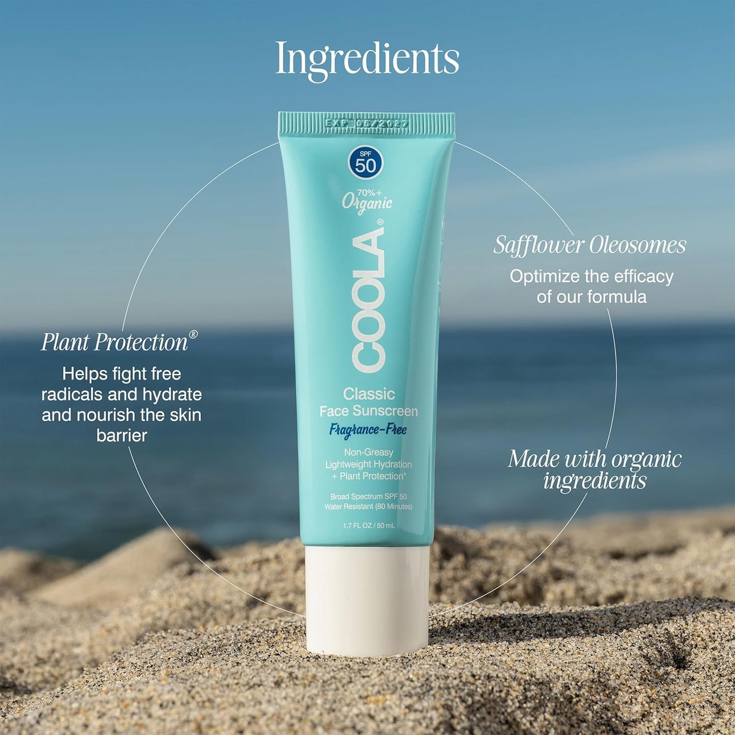 COOLA Organic Face Sunscreen SPF 50 Sunblock Lotion, Dermatologist Tested Skin Care for Daily Protection, Vegan and Gluten Free, Fragrance Free, 1.7 Beauty & Personal Care COOLA