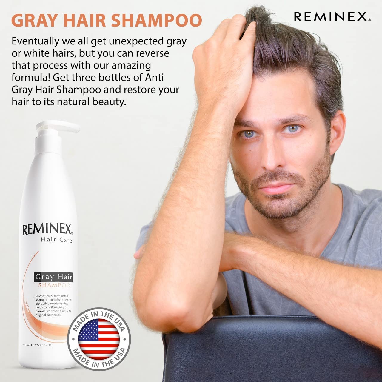 Reminex Anti Gray Hair Shampoo - Proprietary Treatment Infused with Argan Oil To Help Restore Gray And White Hair To Its Natural Color - 13.5 Oz No Beauty & Personal Care Reminex