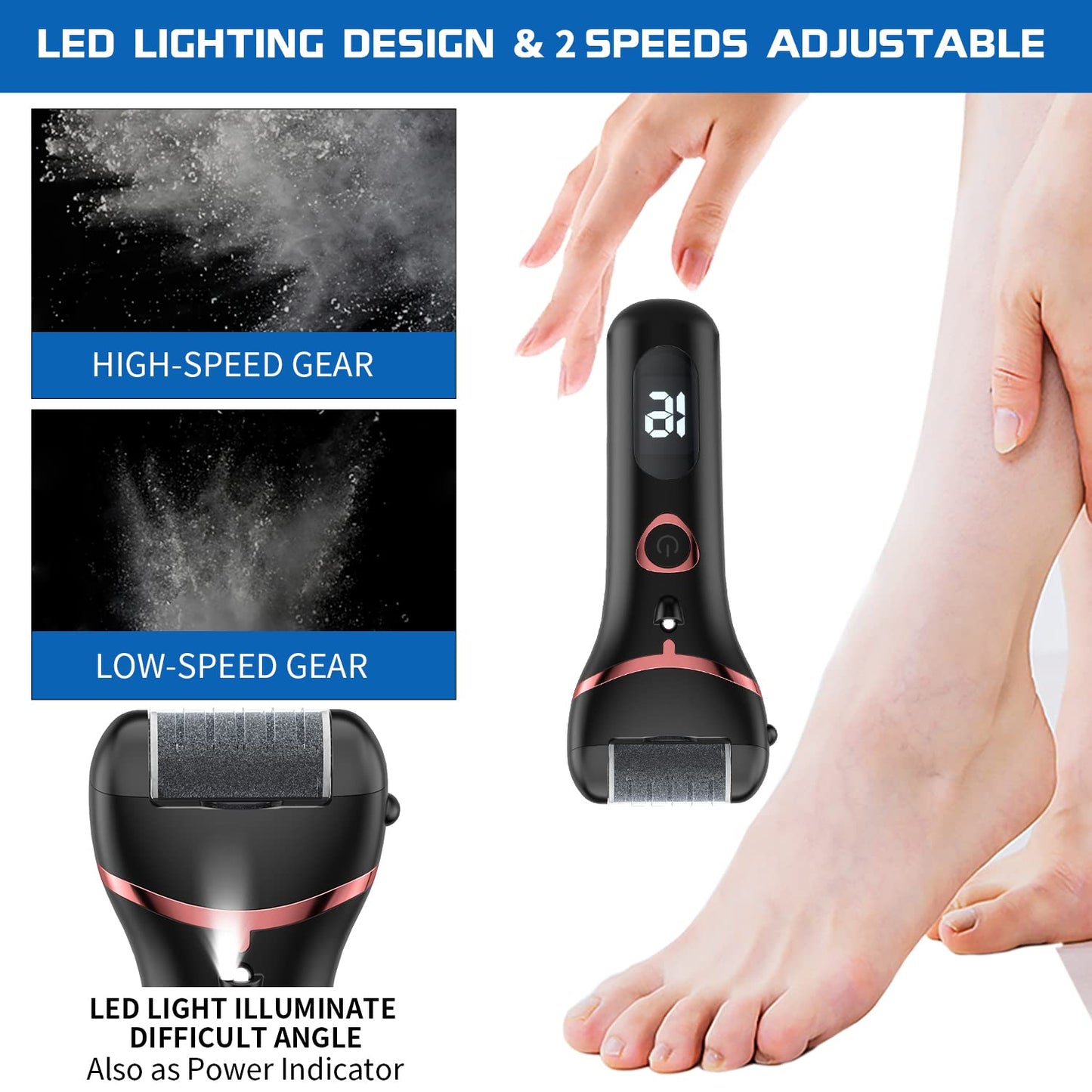 Electric Foot Callus Remover, Rechargeable Portable Electronic Foot File Pedicure Kits, Waterproof Foot Scrubber File, Professional Pedicure Tools Beauty & Personal Care Geopu