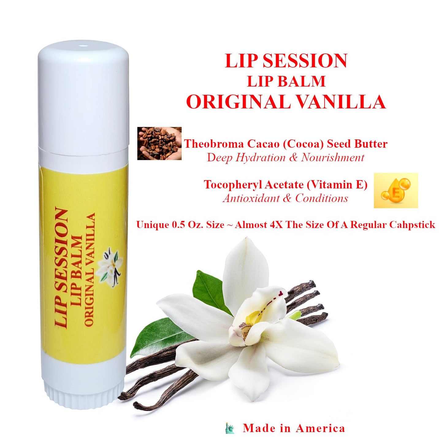 Lip Session Lip Balm Vanilla Original Flavor Big Stick 0.5 Oz. - With Vitamin E & Cocoa Butter - Moisturizes & Soothes Dry, Cracked, or Chapped Lips Beauty and Personal Care E. Burnham