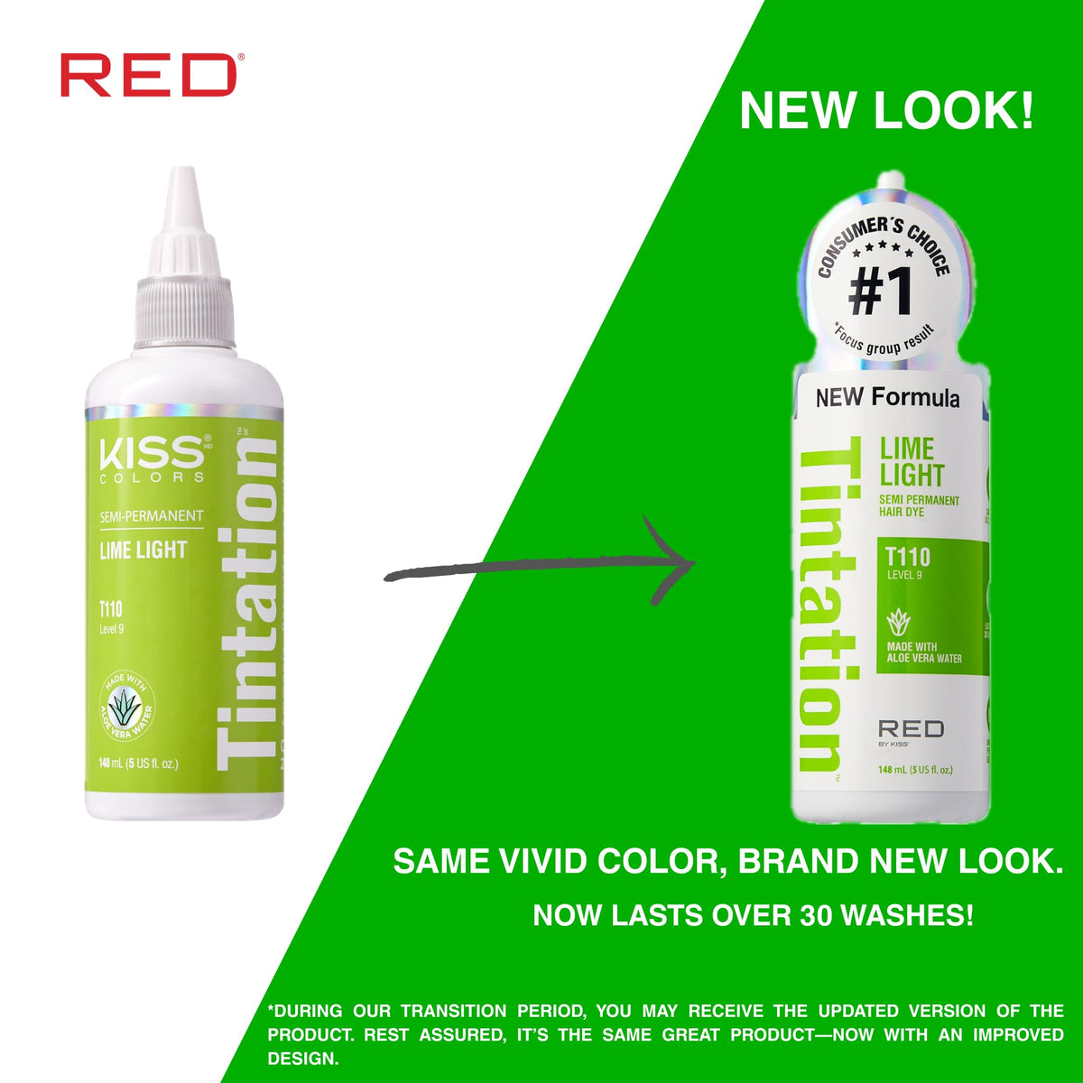 Red by Kiss Tintation Semi-Permanent Hair Color, Aloe Vera Water Based, Argan Oil, Olive Oil, Collagen & Keratin, Long-Lasting Color Dye (Lime Light Beauty & Personal Care Red By Kiss