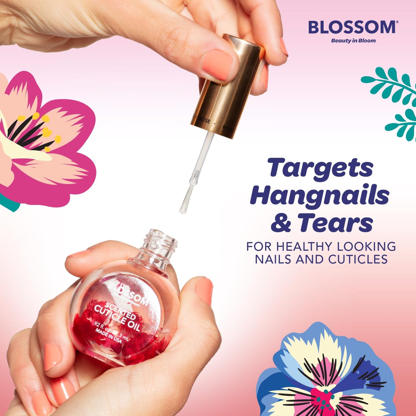 Blossom Cuticle Oil for Nails, Hydrating & Moisturizing, Scented Nail Care with Real Flowers, Made in USA, Strawberry, 0.92 fl oz Beauty & Personal Care Blossom