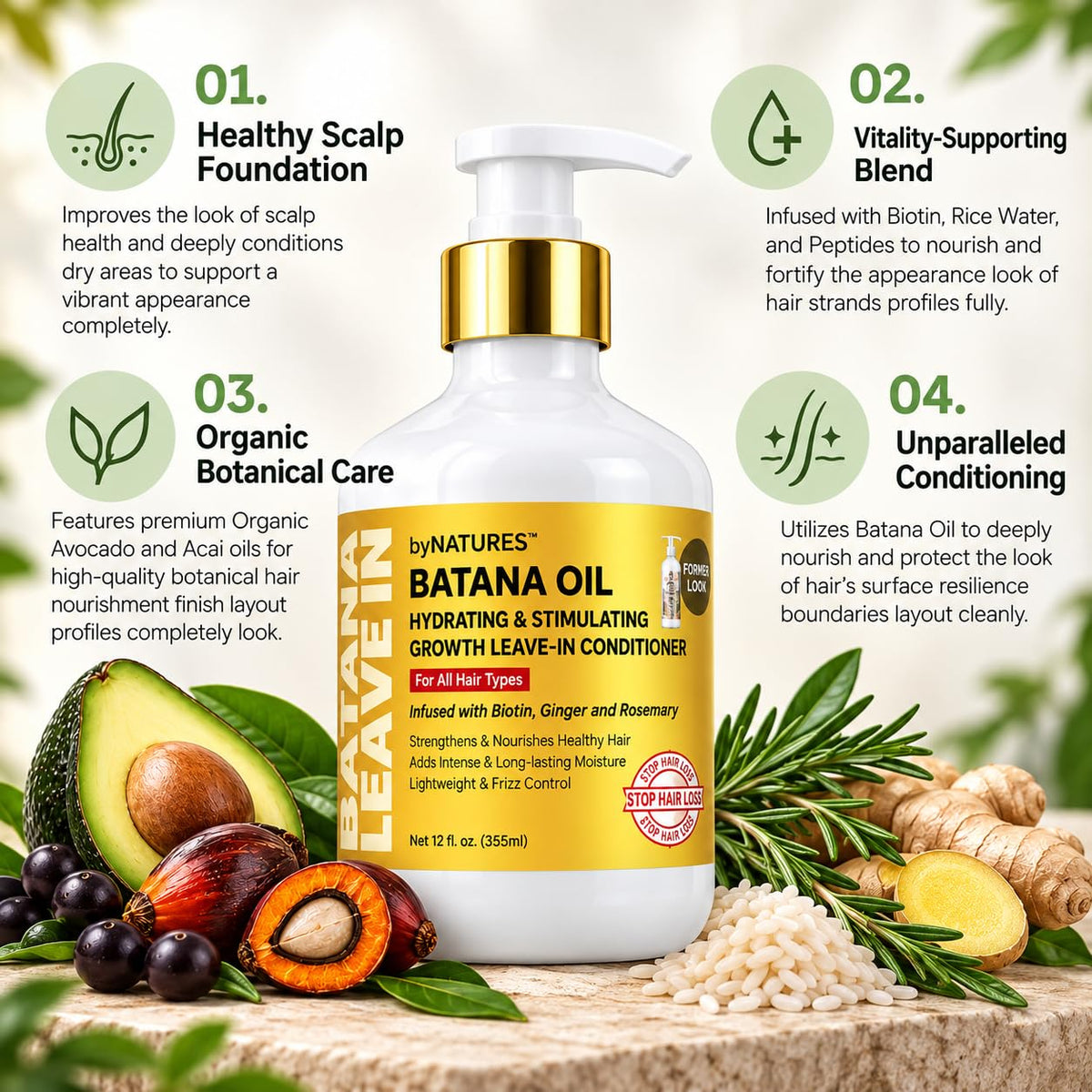By Natures Batana Oil Leave-In Conditioner, 12 Fl Oz