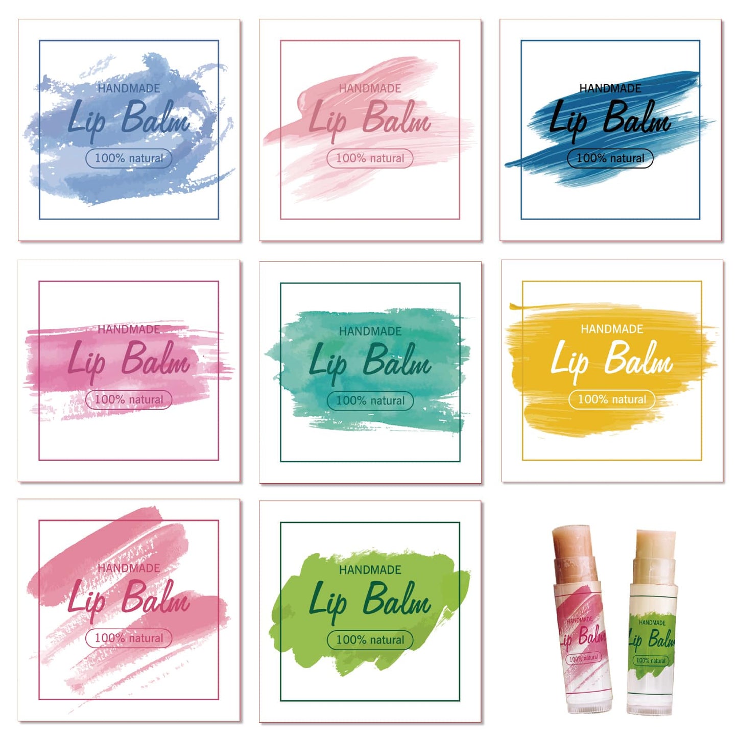 CRASPIRE 80Pcs 8 Styles Lip Balm Sticker Watercolor Graffiti Pattern Self-Adhesive Homemade Printable Lip Balm Labels Square DIY Label Stickers Beauty and Personal Care CRASPIRE