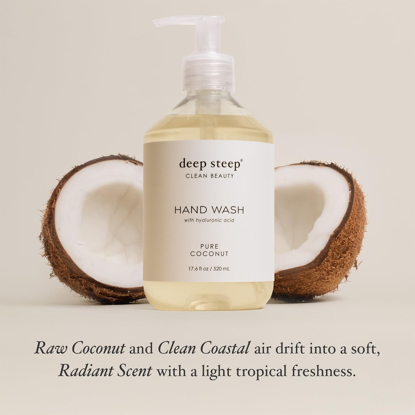 Deep Steep Liquid Hand Wash, Pure Coconut, 17.6 oz - Moisturizing Cleanser with Olive Oil, Aloe Vera, Glycerin & Hyaluronic Acid - Vegan, Clean Beauty & Personal Care Deep Steep