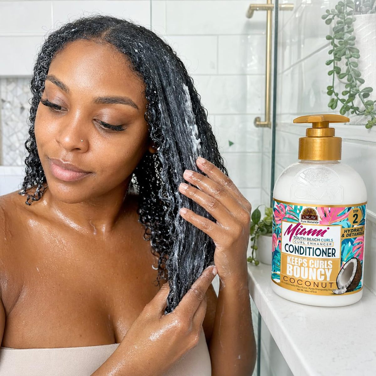 OKAY Miami South Beach Curls Curl Enhancer Conditioner, 12 oz - Moisturizing & Defining Conditioner for Curly, Wavy & Textured Hair, Frizz Control,