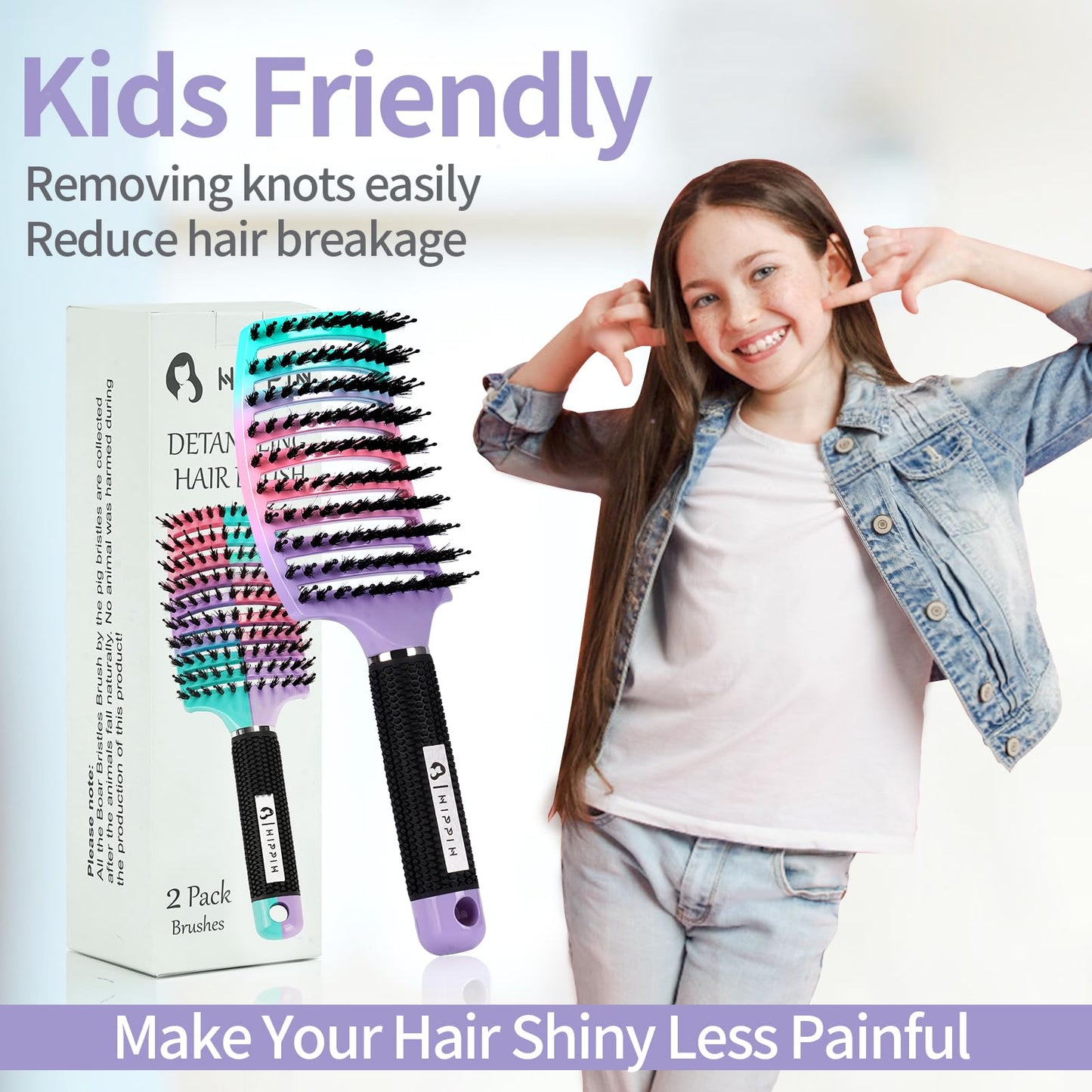 Boar Bristle Hair Brush Set of 2, HIPPIH Wet & Dry Hair Brushes Made by Fine Natural Boar Hair Can Adds Shine and Smoothing, Detangling Hairbrush Beauty and Personal Care HIPPIH