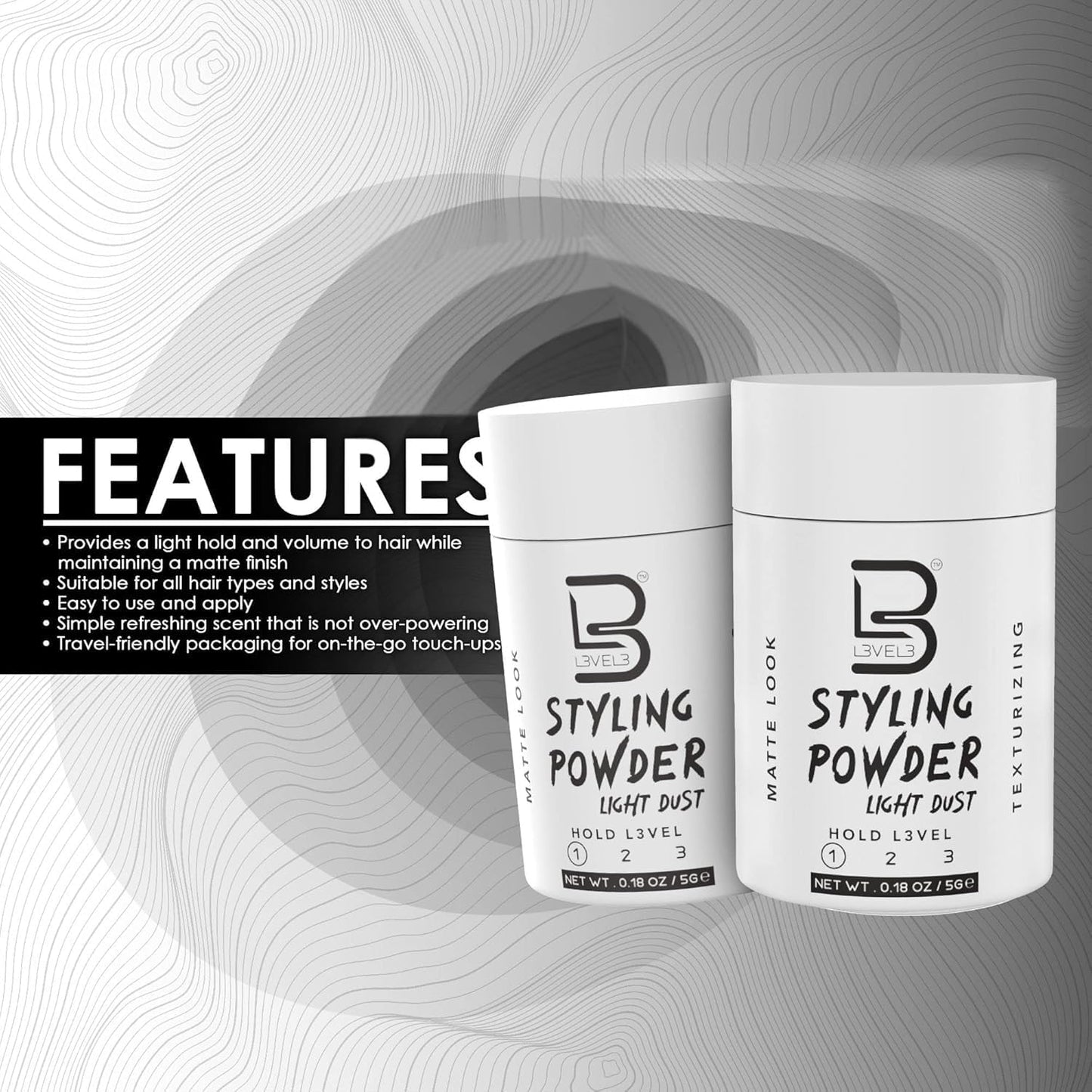 L3 Level 3 Travel Styling Powder - Small 0.18 oz for Travel - Natural Look Mens Powder - Sample Styling Powder (12, White) Beauty & Personal Care L3