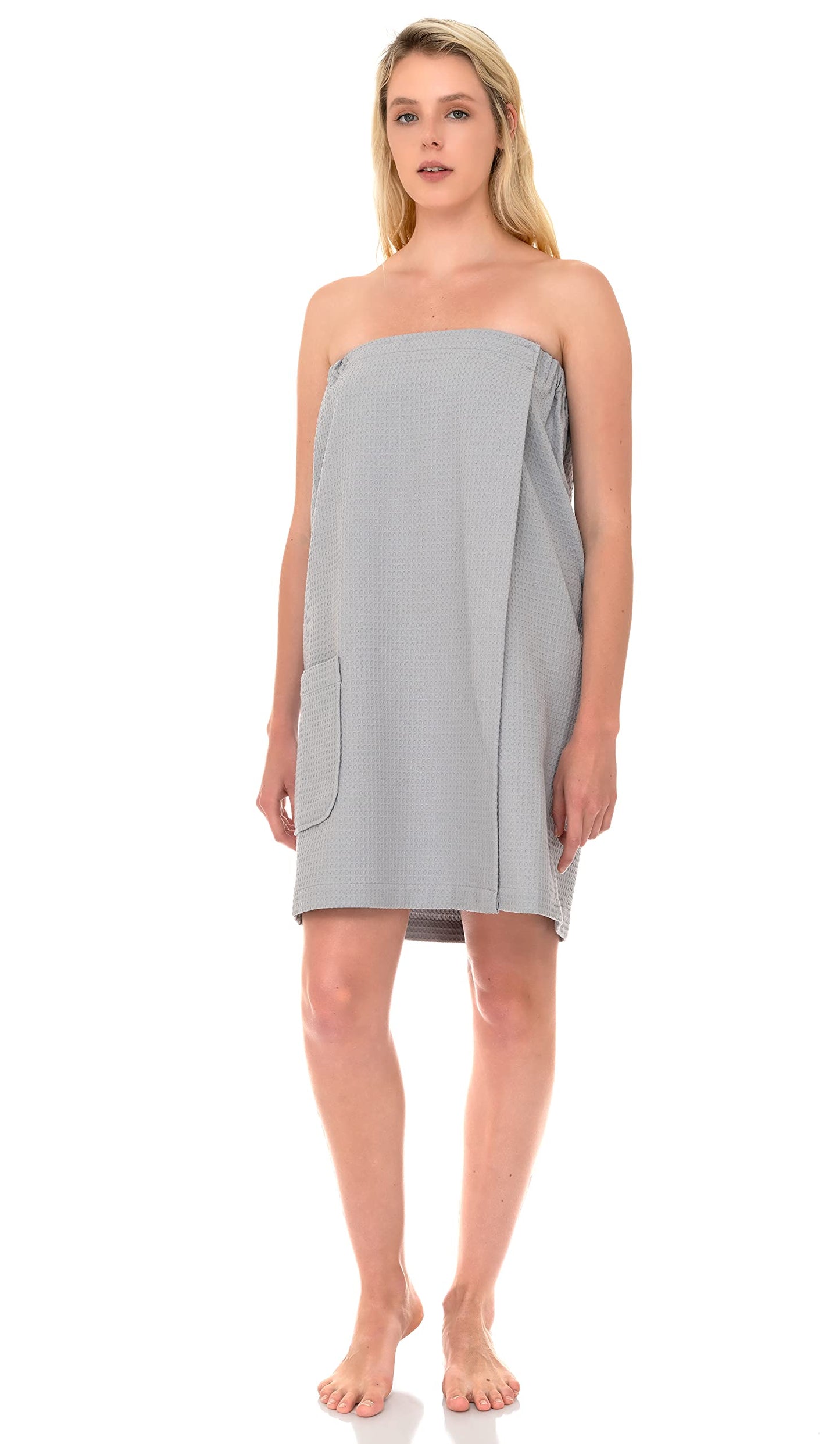 TowelSelections Womens Shower Wrap Adjustable Waffle Bath Wrap Spa Cover-up Large/X-Large Harbor Mist Gray Beauty and Personal Care TowelSelections