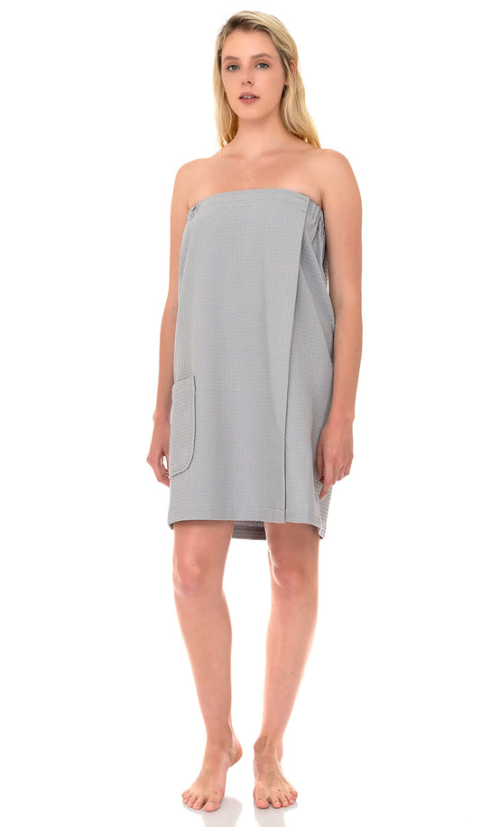 TowelSelections Womens Shower Wrap Adjustable Waffle Bath Wrap Spa Cover-up Medium/Large Harbor Mist Gray Beauty and Personal Care TowelSelections