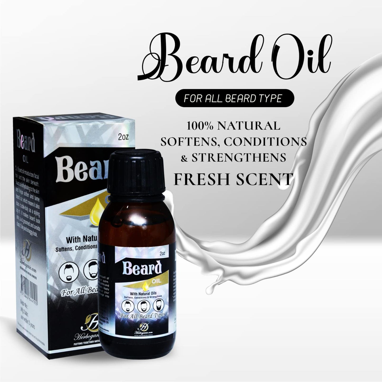 HERBOGANIC Beard Oil for Men - Softens, Moisturizes, Conditions & Strengthens Beard - Natural Beard Oil with Almond & Jojoba Oil - Beard Oil that Beauty and Personal Care HERBOGANIC