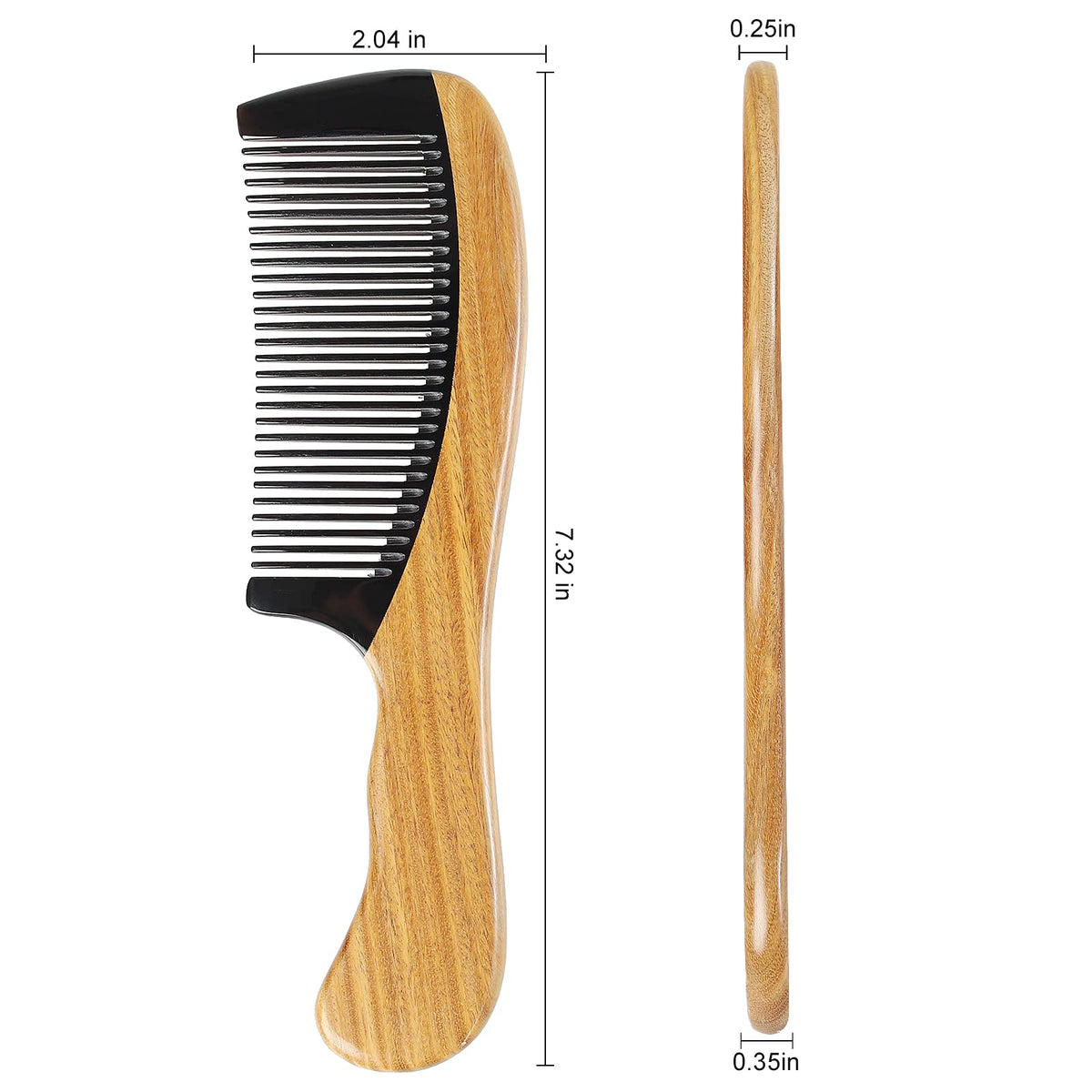 Onedor Natural Green Sandalwood Hair Comb - 100% Handmade Wooden Comb with Buffalo Horn, Fine Tooth, Anti-Static, Relieves Tension, Prevents Tangled