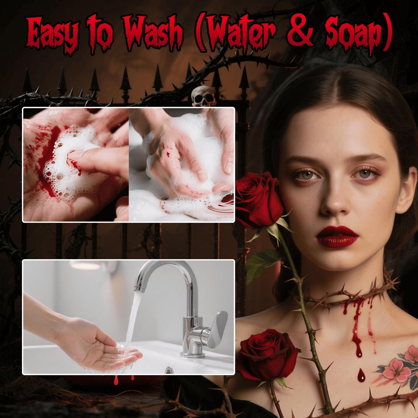 Vampire Blood Fake Blood Kit - Coagulated Gel, Spray & Dripping Liquid for Realistic Vampire Zombie SFX Makeup, Skin-Safe Washable Special Effects Beauty & Personal Care ErkangNest