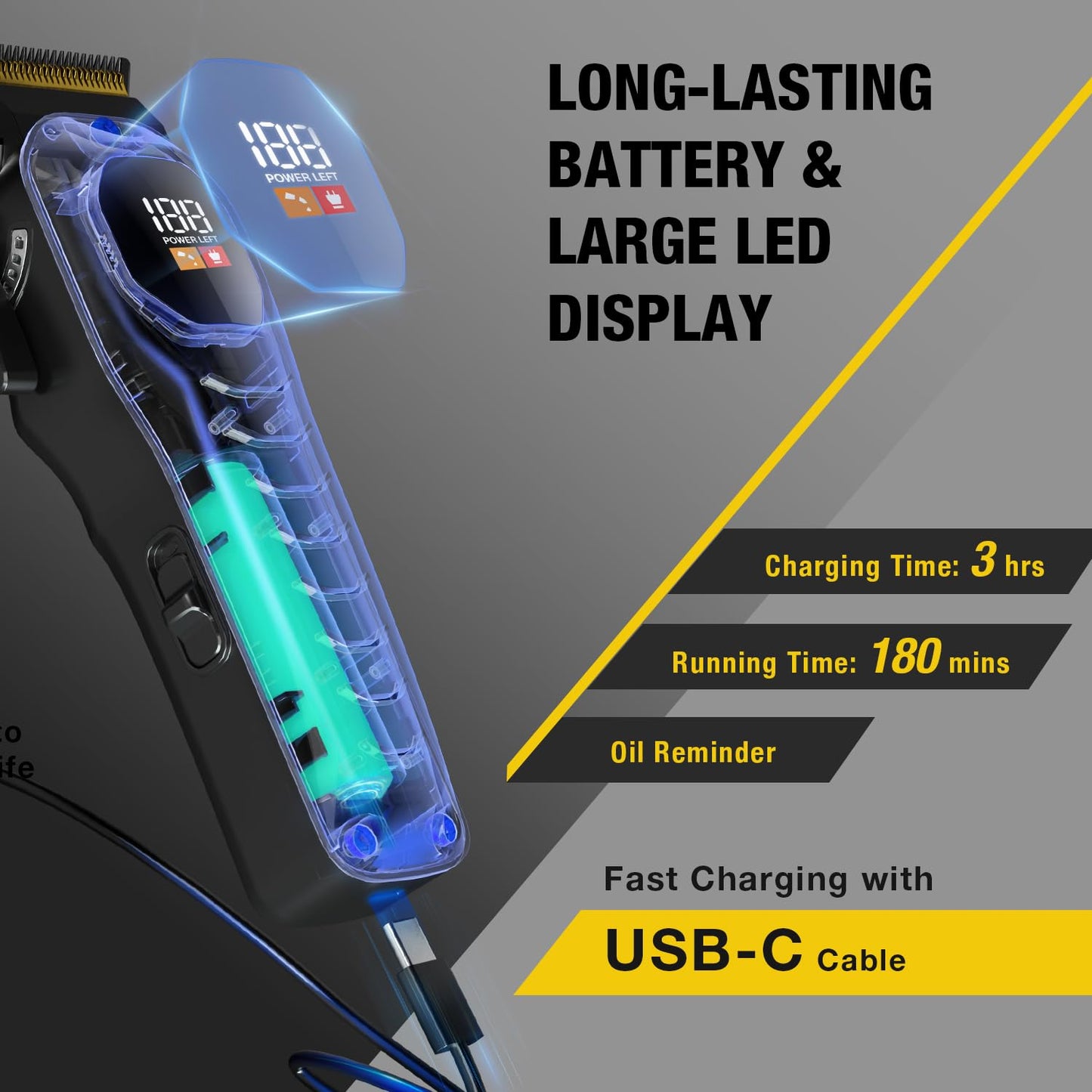 SUPRENT Mens Hair Clipper-Rechargeable Hair Cutting Kits with LED Display, Cordless Hair Clipper for Home Use & Barbers (Black) Beauty and Personal Care SUPRENT