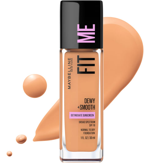 Maybelline Fit Me Dewy + Smooth Liquid Foundation Makeup, Warm Honey, 1 Count (Packaging May Vary) Beauty & Personal Care MAYBELLINE