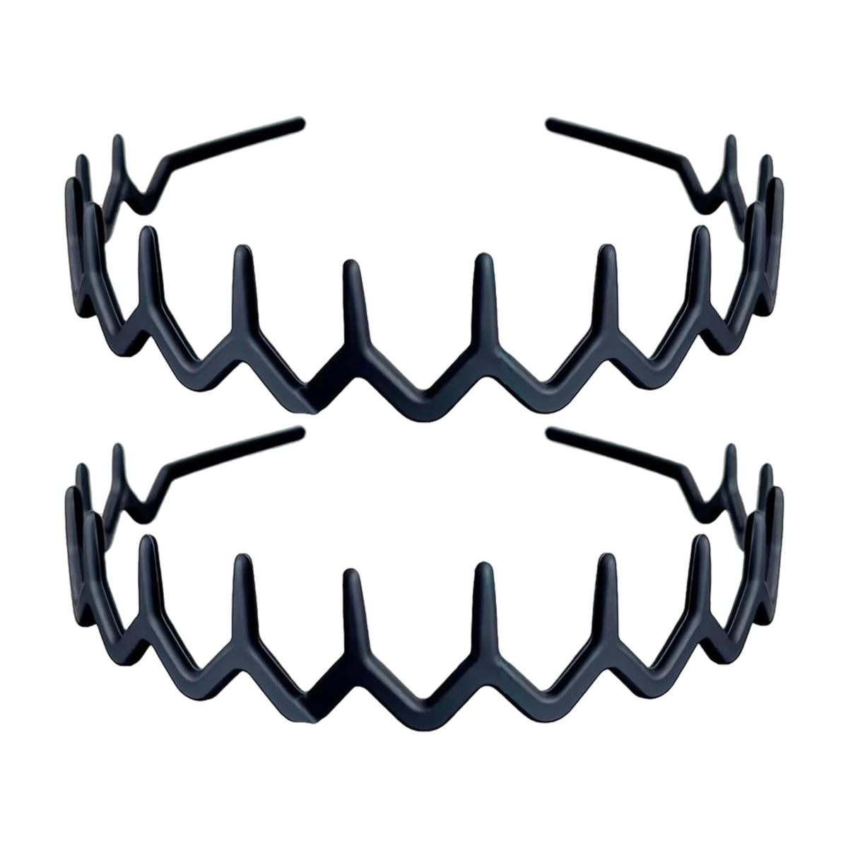 MQXAMN Set of 2 Classic 90s Zig Zag Headbands, Plastic Sharks Tooth Hair Comb Headband, Wavy Headband with Teeth for Men & Women, Black