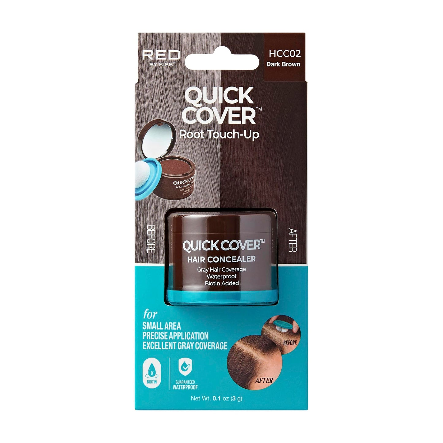 Red by Kiss Quick Cover Hair Concealer, Temporary Root Touch-Up, Precision Gray Coverage, Lightweight & Waterproof, Biotin Infused (Dark Brown) Beauty & Personal Care Red by Kiss