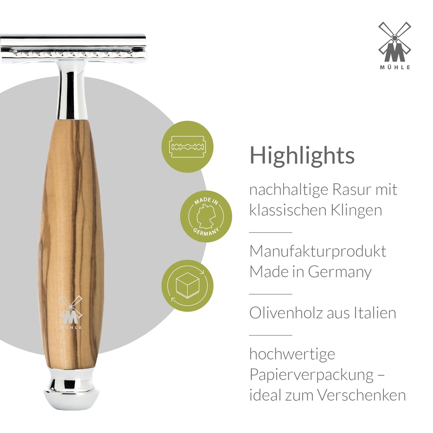 MÜHLE VIVO Olive Wood Closed Comb Safety Razor - Clean Shaving, Modern Design Beauty and Personal Care MÜHLE