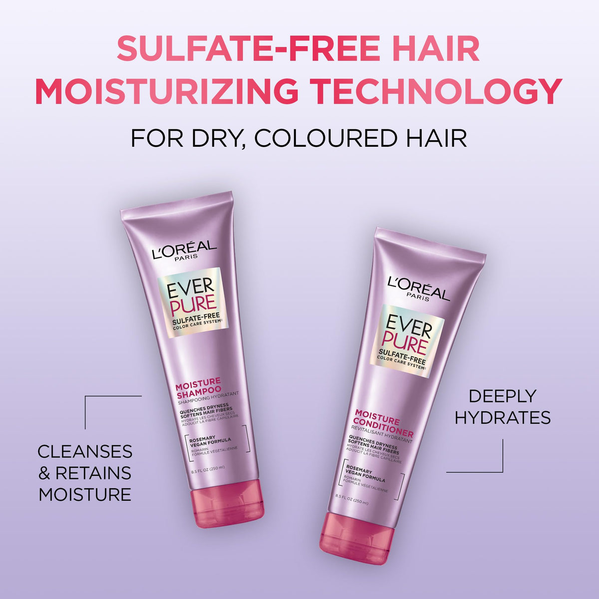 L’Oréal Paris Moisture Sulfate Free Conditioner, Hair Care for Color-Treated Hair with Rosemary Botanicals, EverPure, 8.5 Fl Oz