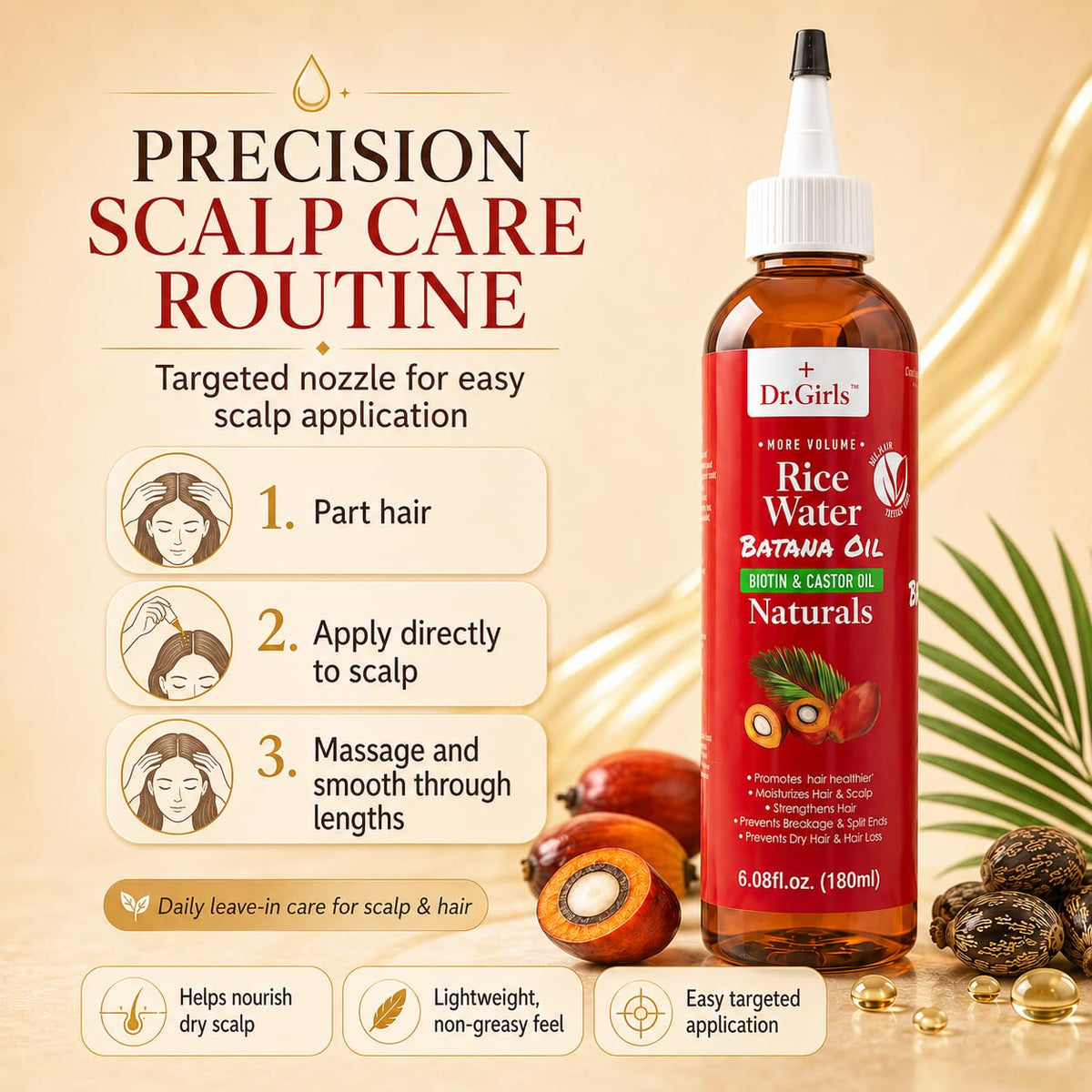 Dr Girls Rice Water Hair Growth Oil, 6.08 fl oz (Batana Oil)