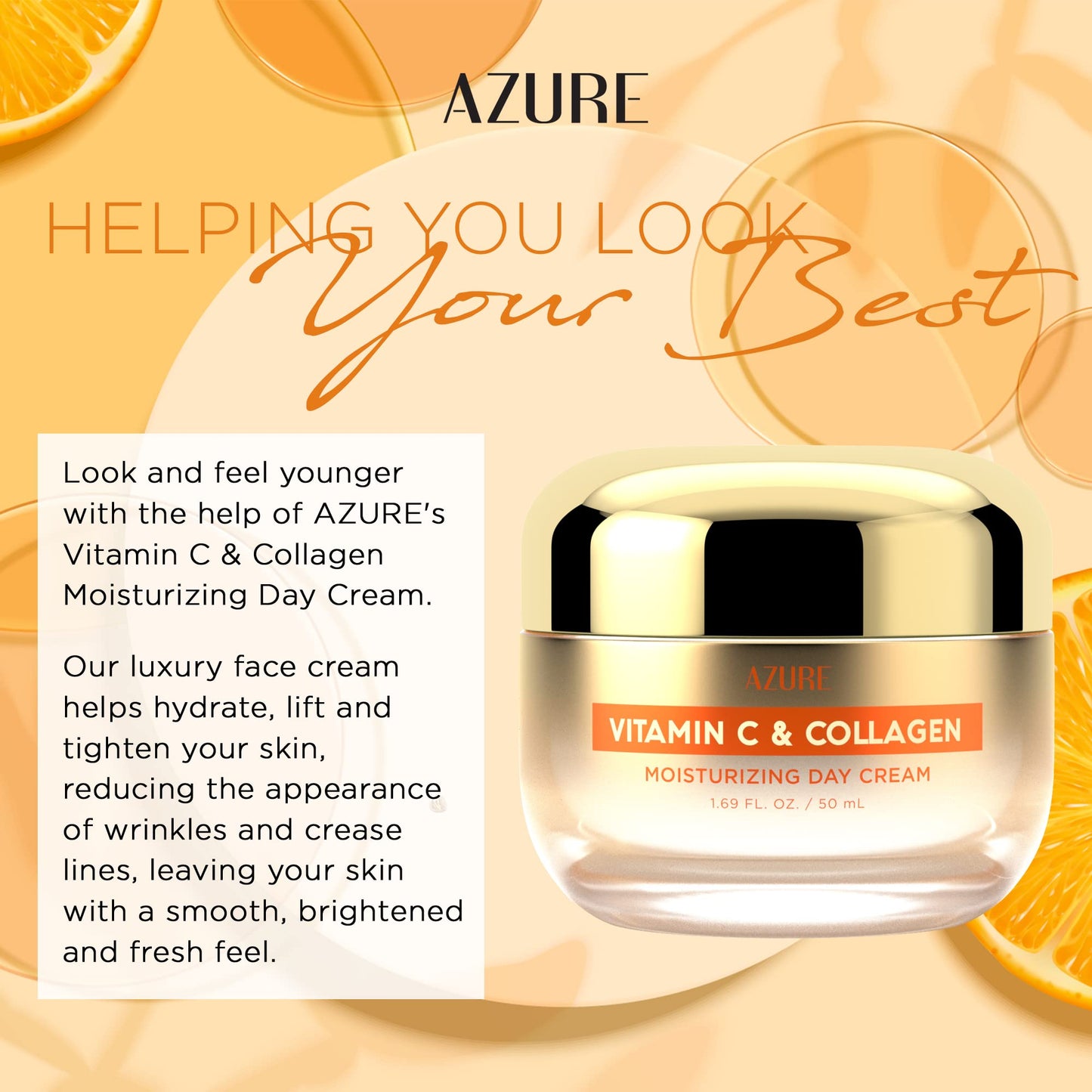 Azure Cosmetics Vitamin C & Collagen Face Moisturizer - Dermatologist Tested, Anti-Aging, Skin Tightening & Brightening, Clean, Cruelty-Free Face Beauty & Personal Care Azure Cosmetics