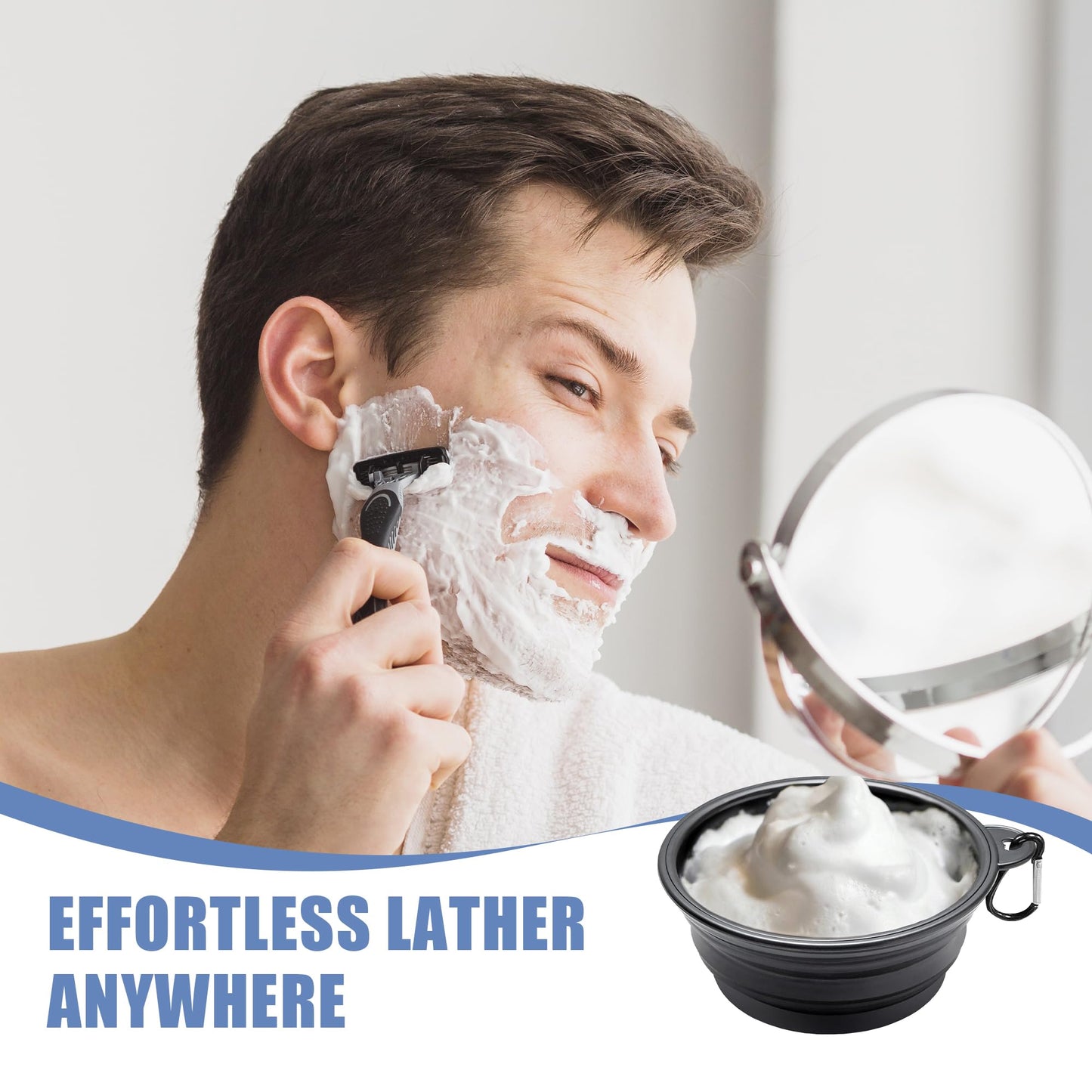 Ezcora Foldable Silicone Shaving Bowl with Carabiner, Portable Shave Mug for Men, Quick-Lather Shaving Cream & Soap Bowl, Lightweight Collapsible Beauty and Personal Care Ezcora