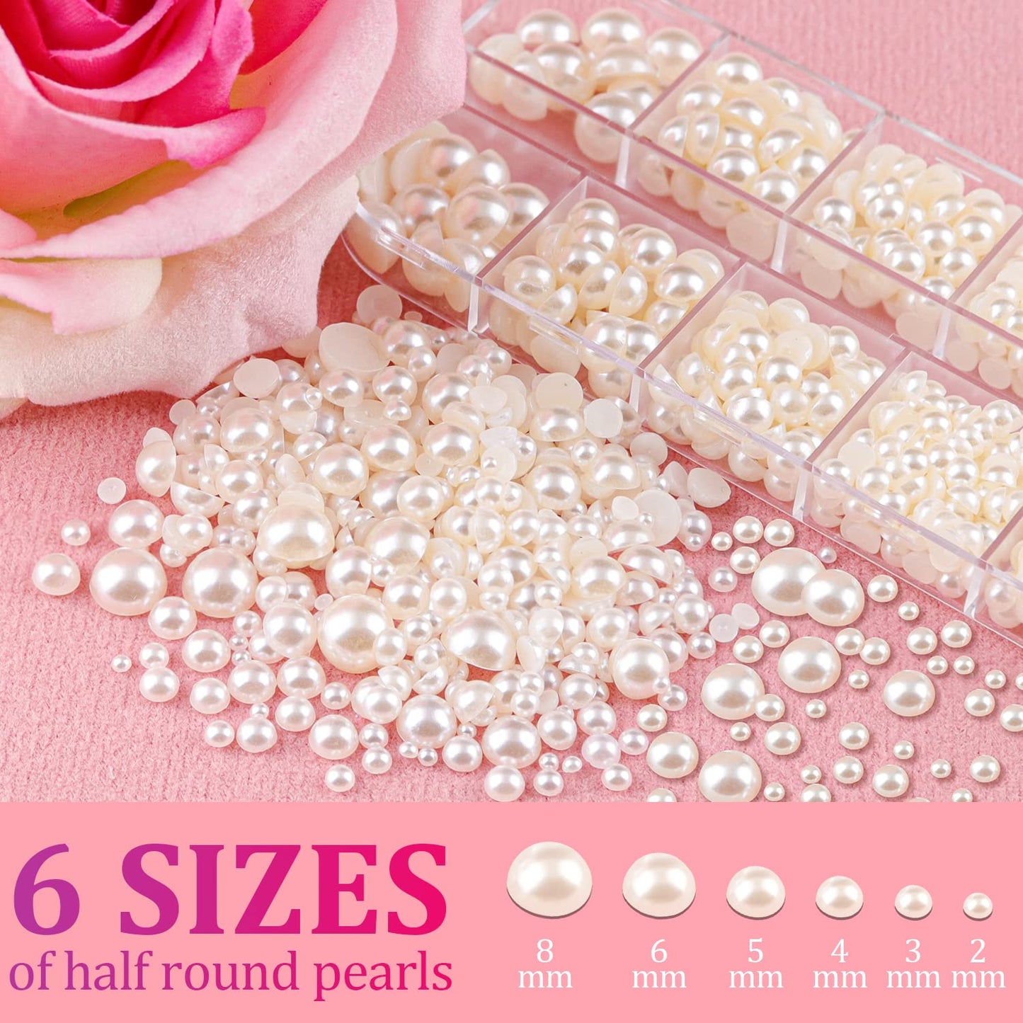 2700 Pcs Flat Back Pearls Kits, 1 Box of Flatback White+1 Box of Beige Small Half Round Pearls with Pickup Pencil and Tweezer for Nail Art Face Makeup Beauty & Personal Care BELLEBOOST